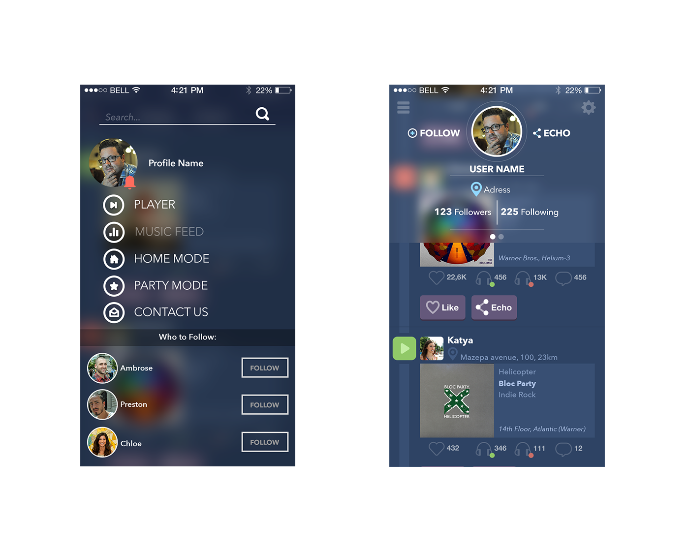 UI Navigation Menu Profile music app