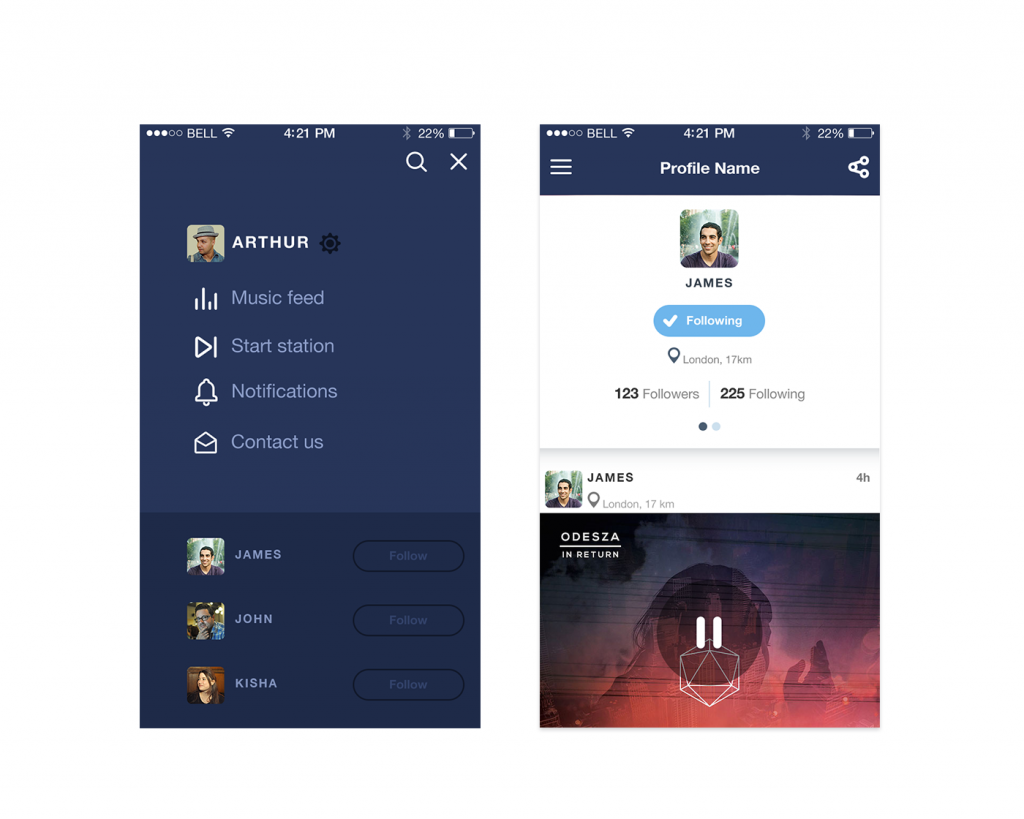 UI v2 Navigation Menu Profile music app