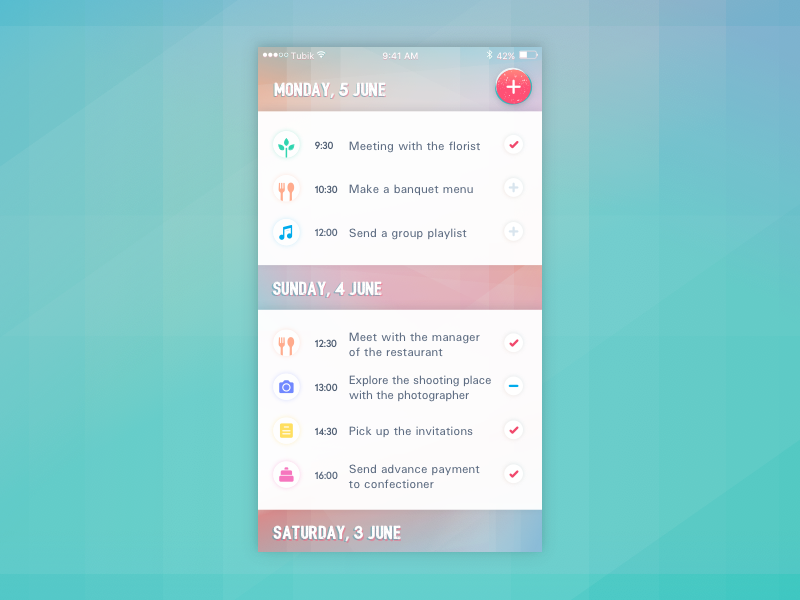 wedding planner app UI design