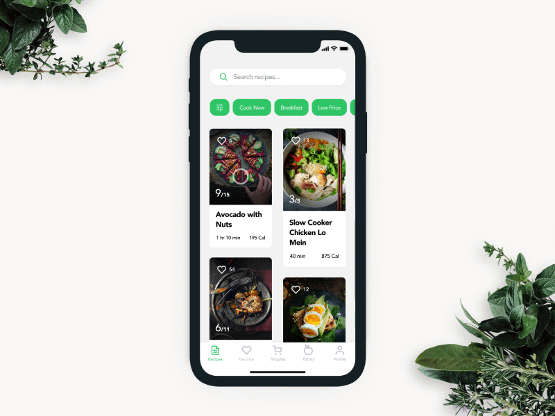 recipe card UI design food-app