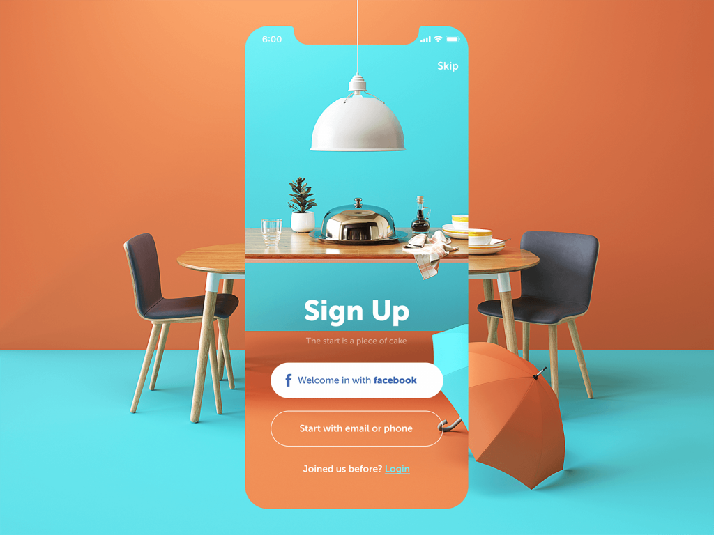 restaurant app sign up screen design