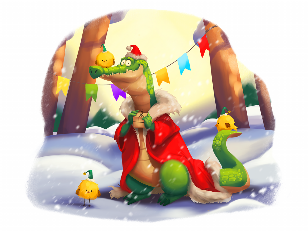 christmas crocodile illustration tubikarts