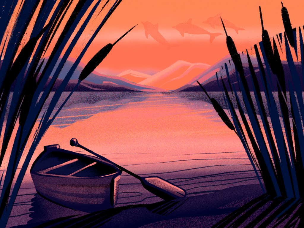 river sunset illustration