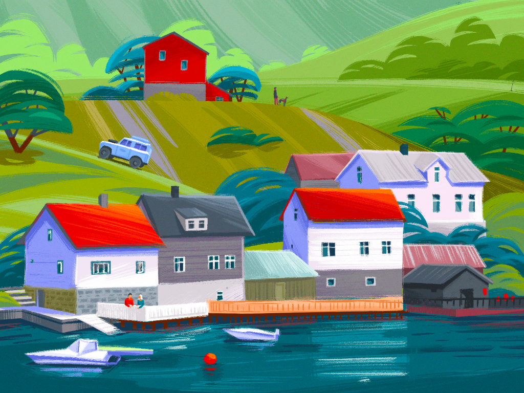 Norway Fjord Village illustration tubikarts