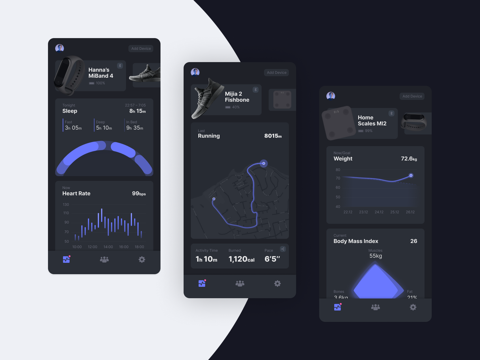 fitness app design dark theme