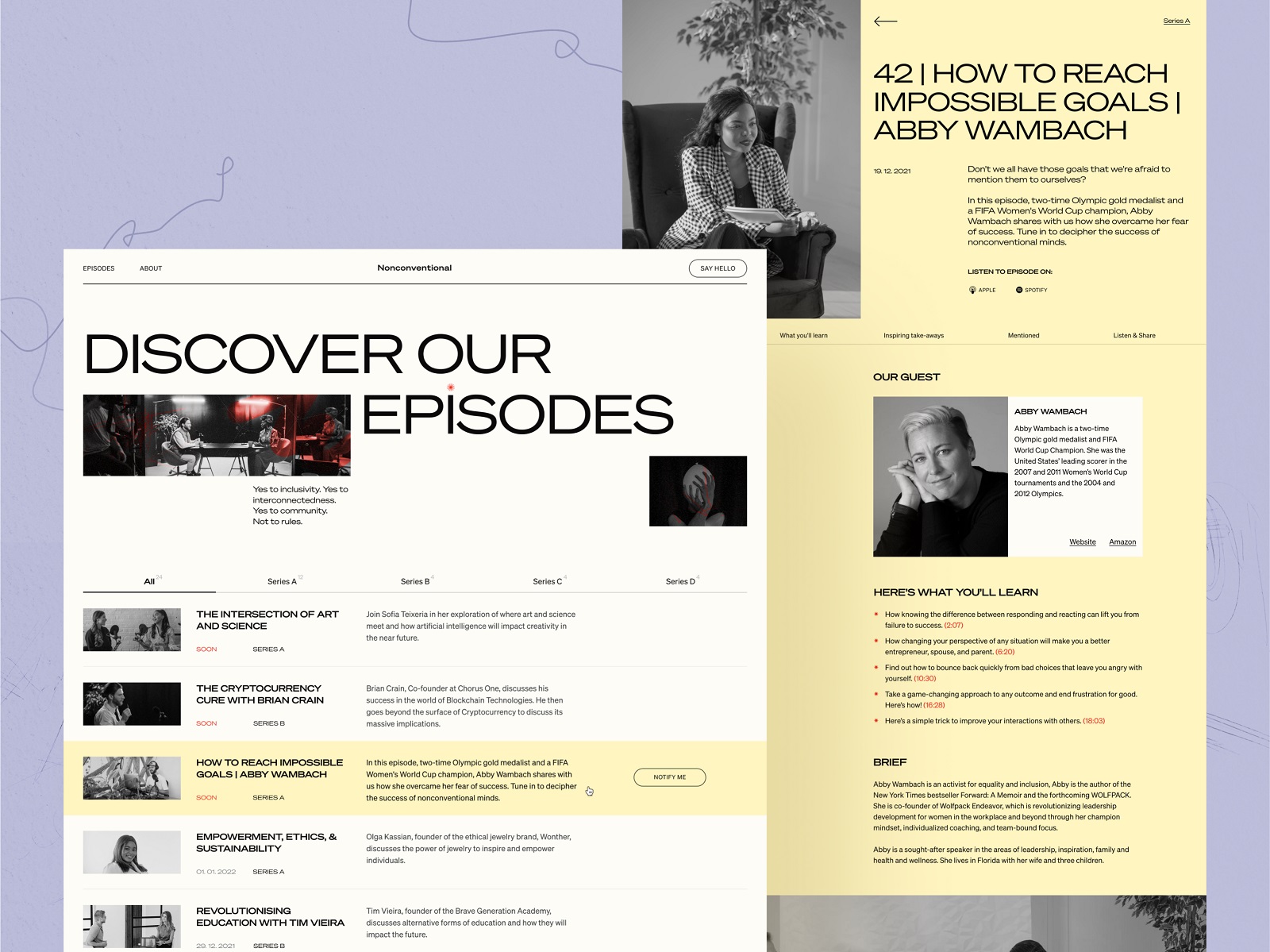 Nonconventional show website episodes page tubik design