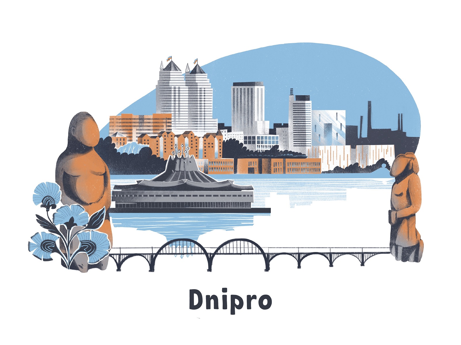 cities of Ukraine Dnipro tubikarts illustration