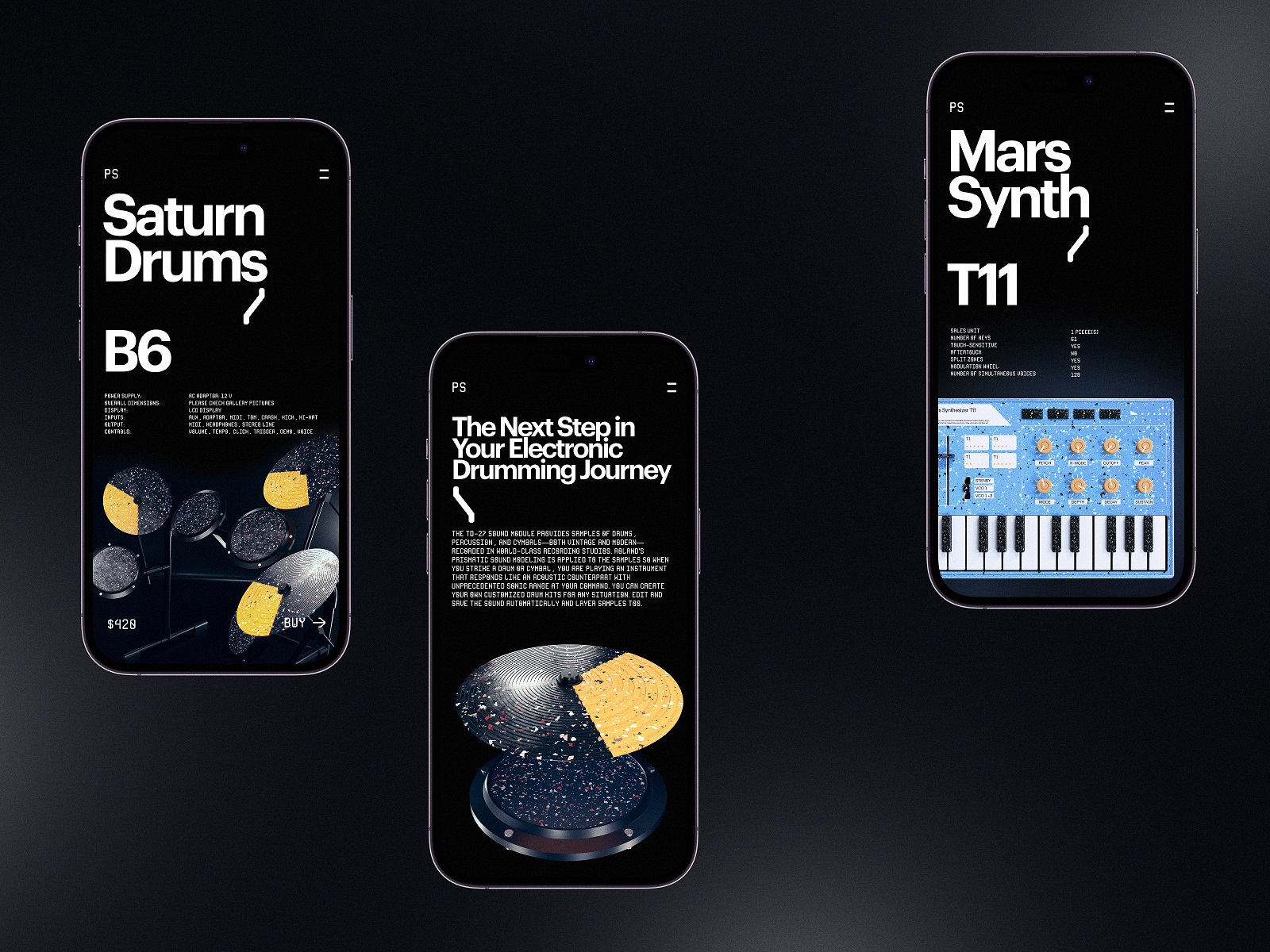 musical instruments mobile website tubik