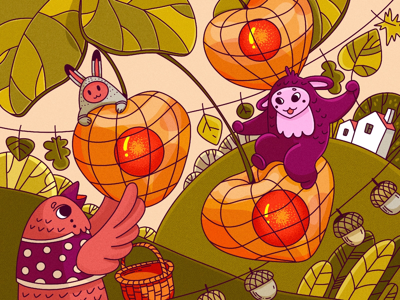 Magic forest fruit tubikarts illustration