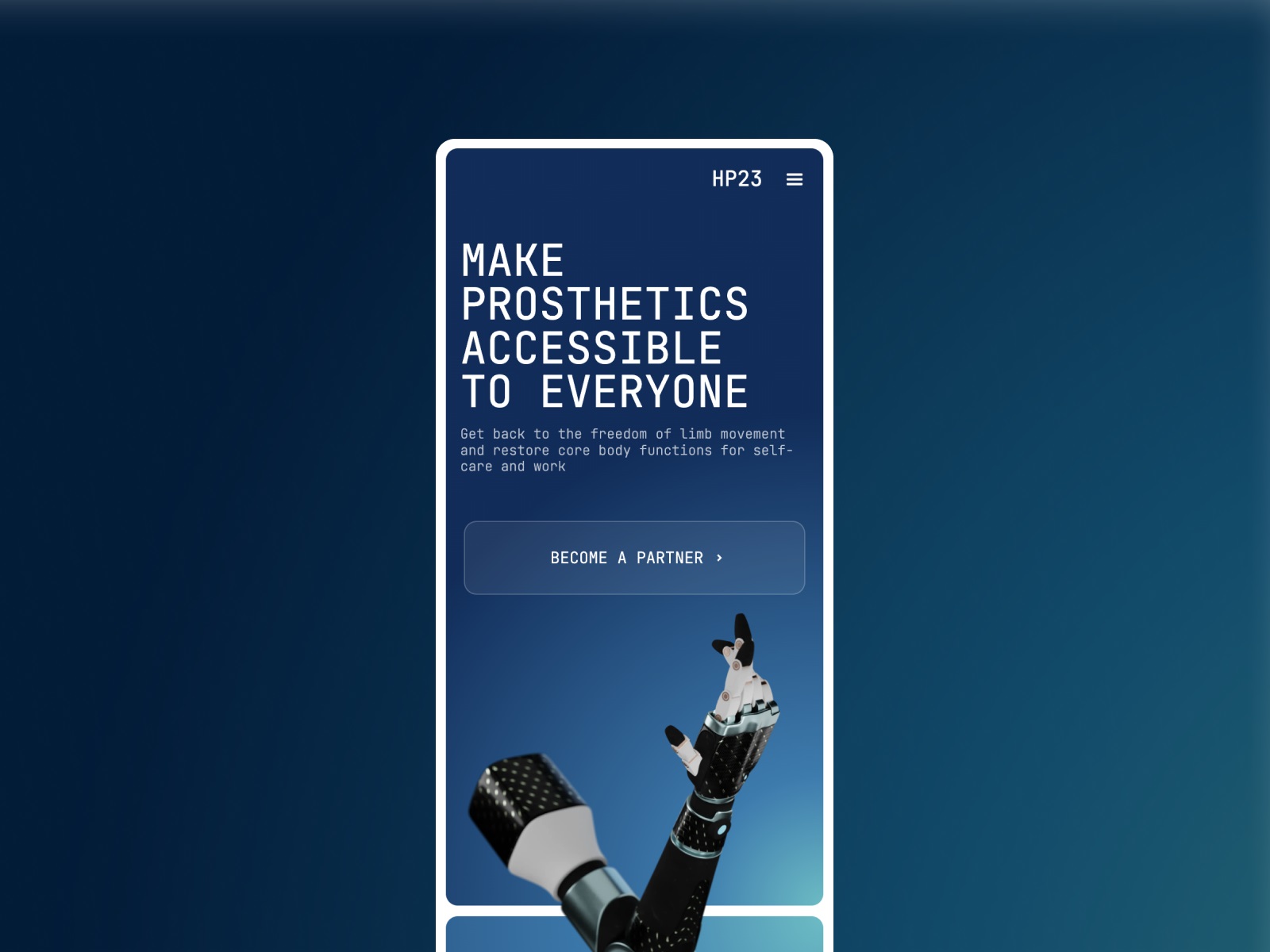 prosthetic website mobile app tubik design