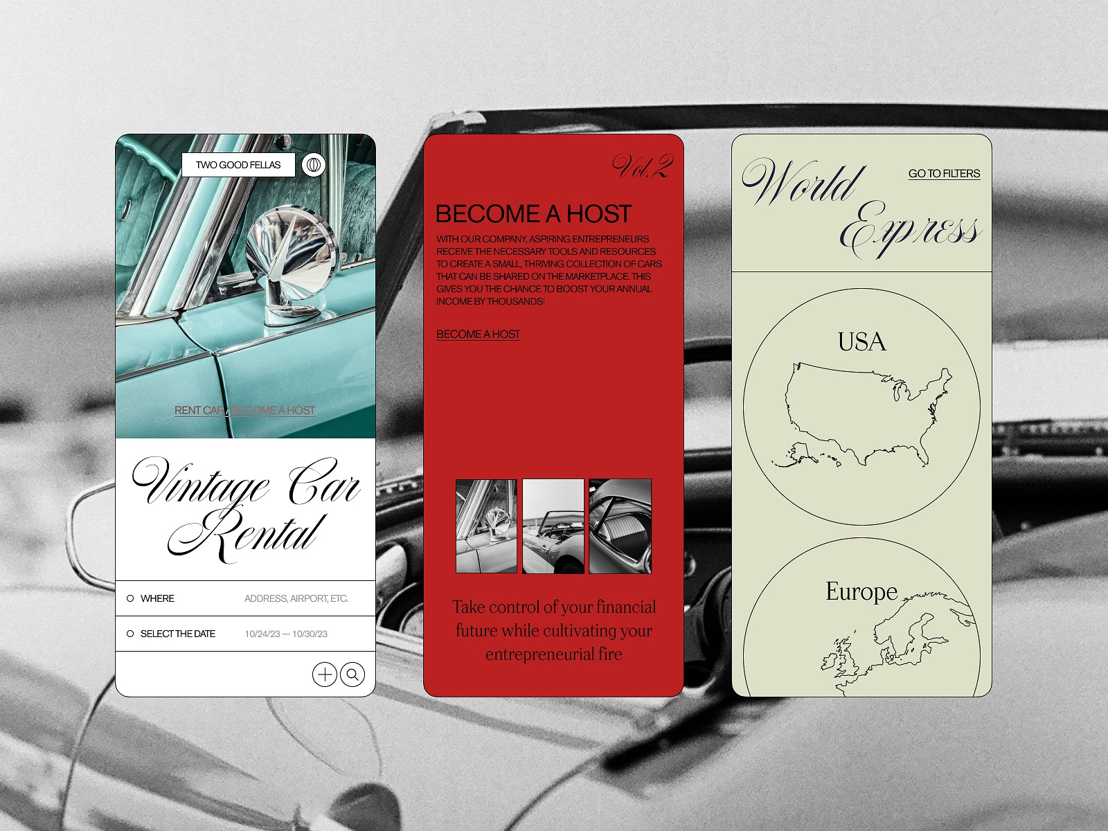 vintage car rental service website design tubik