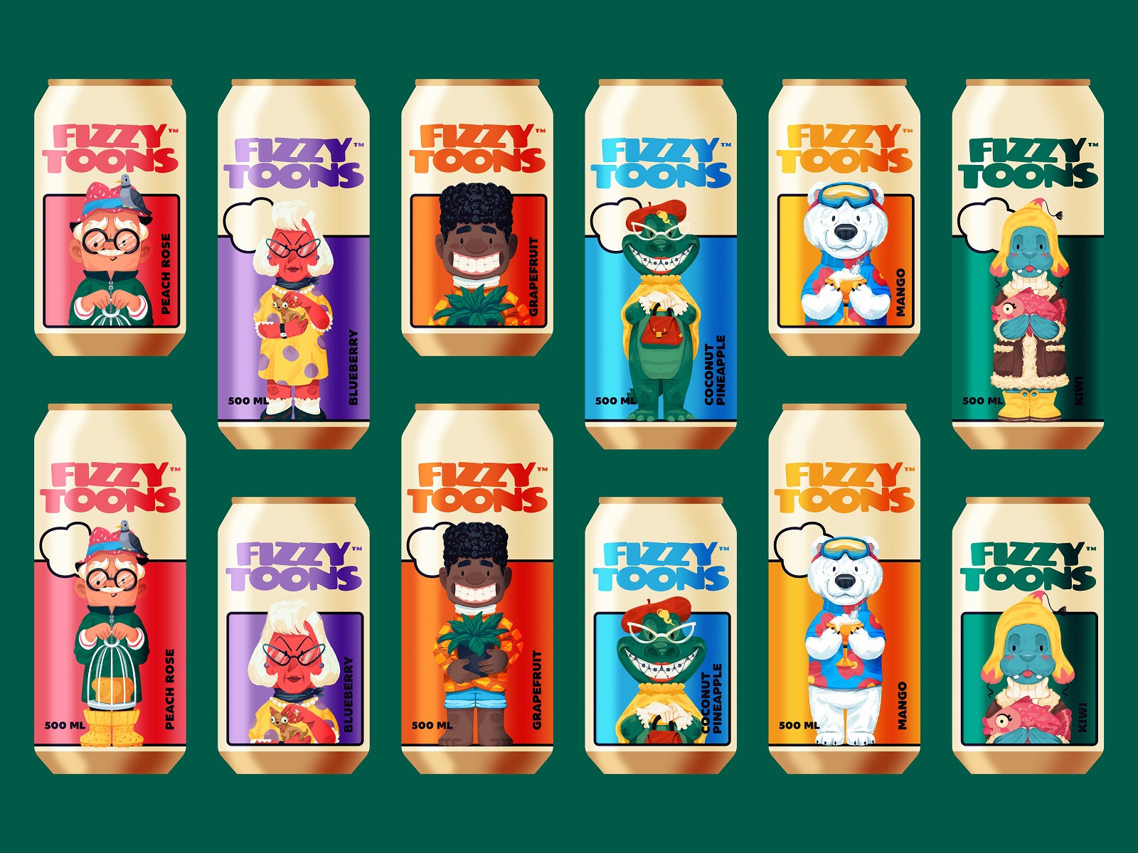 Fizzy Toons drink cans design tubik
