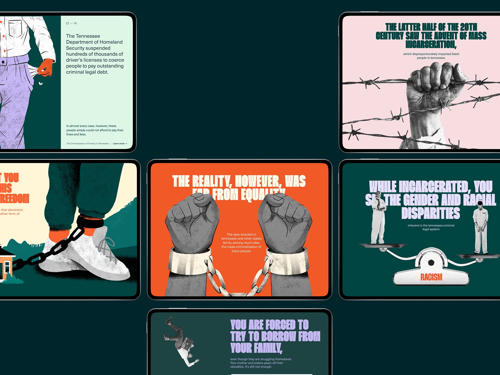 decriminalize poverty website collage illustrations tubik
