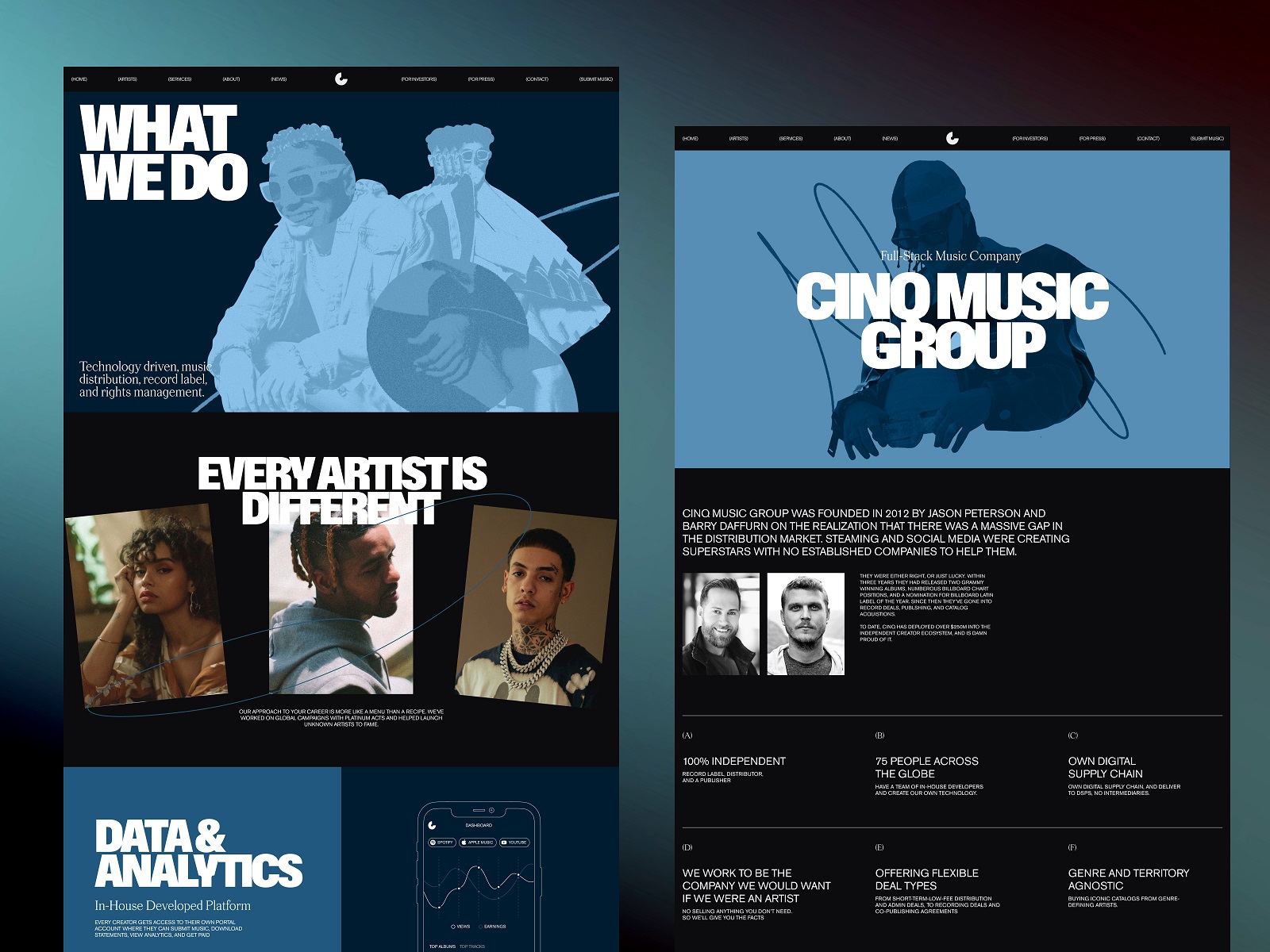 cinq music about page web design tubik