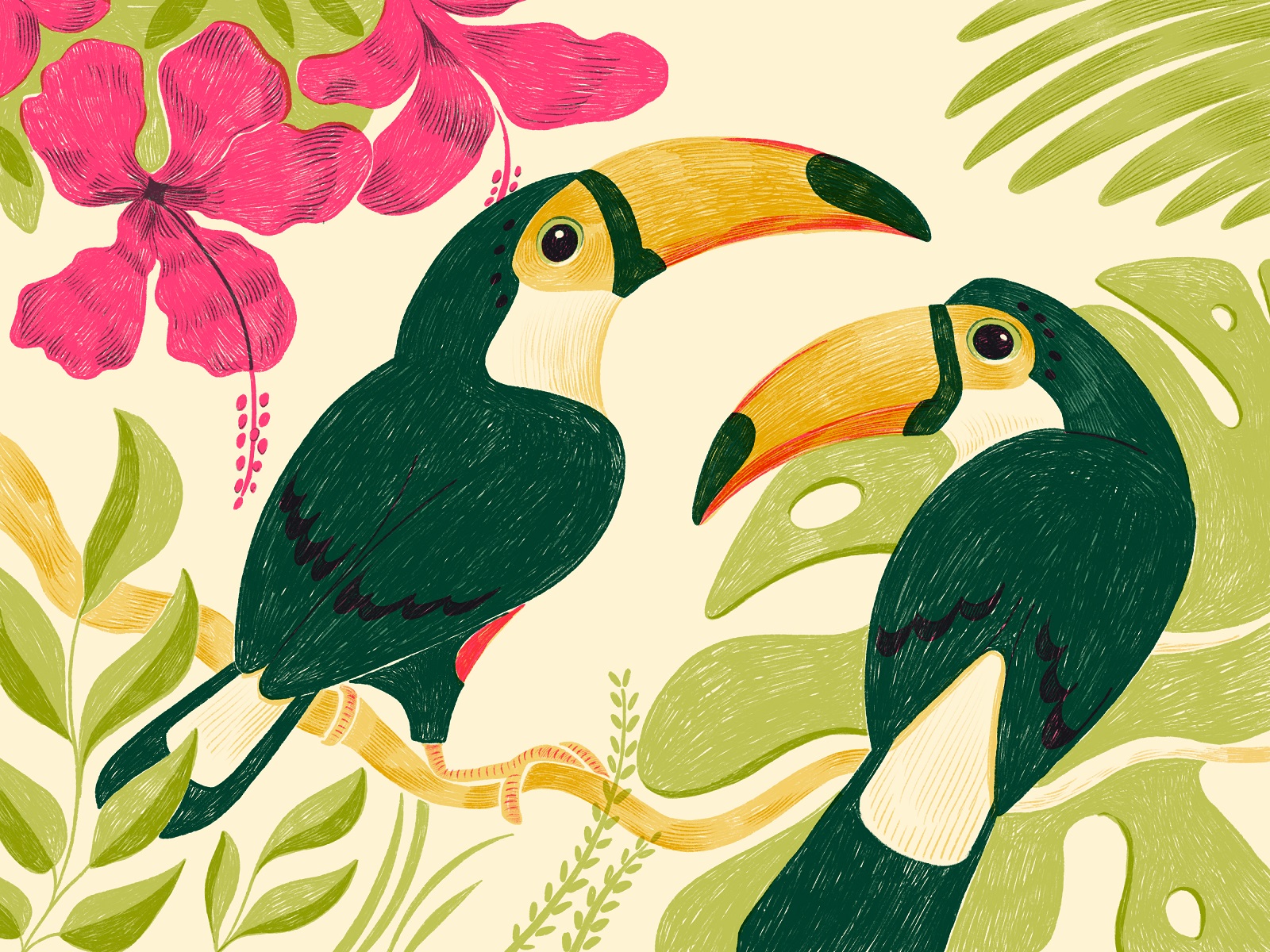 bright birds illustration art tubikarts