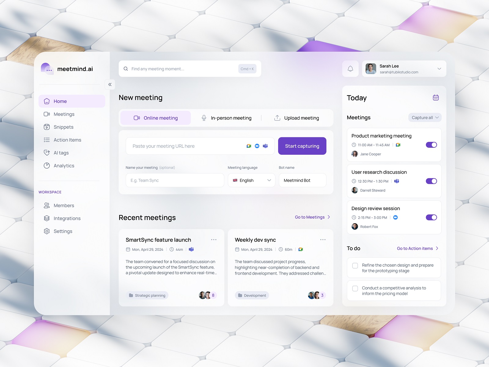 dashboard design ai meeting tool tubik