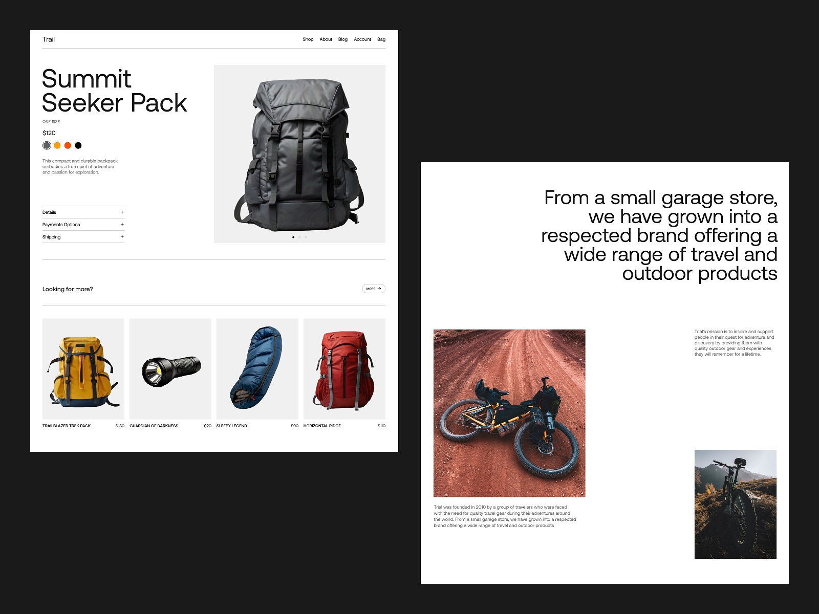 tourism gear ecommerce product page design tubik