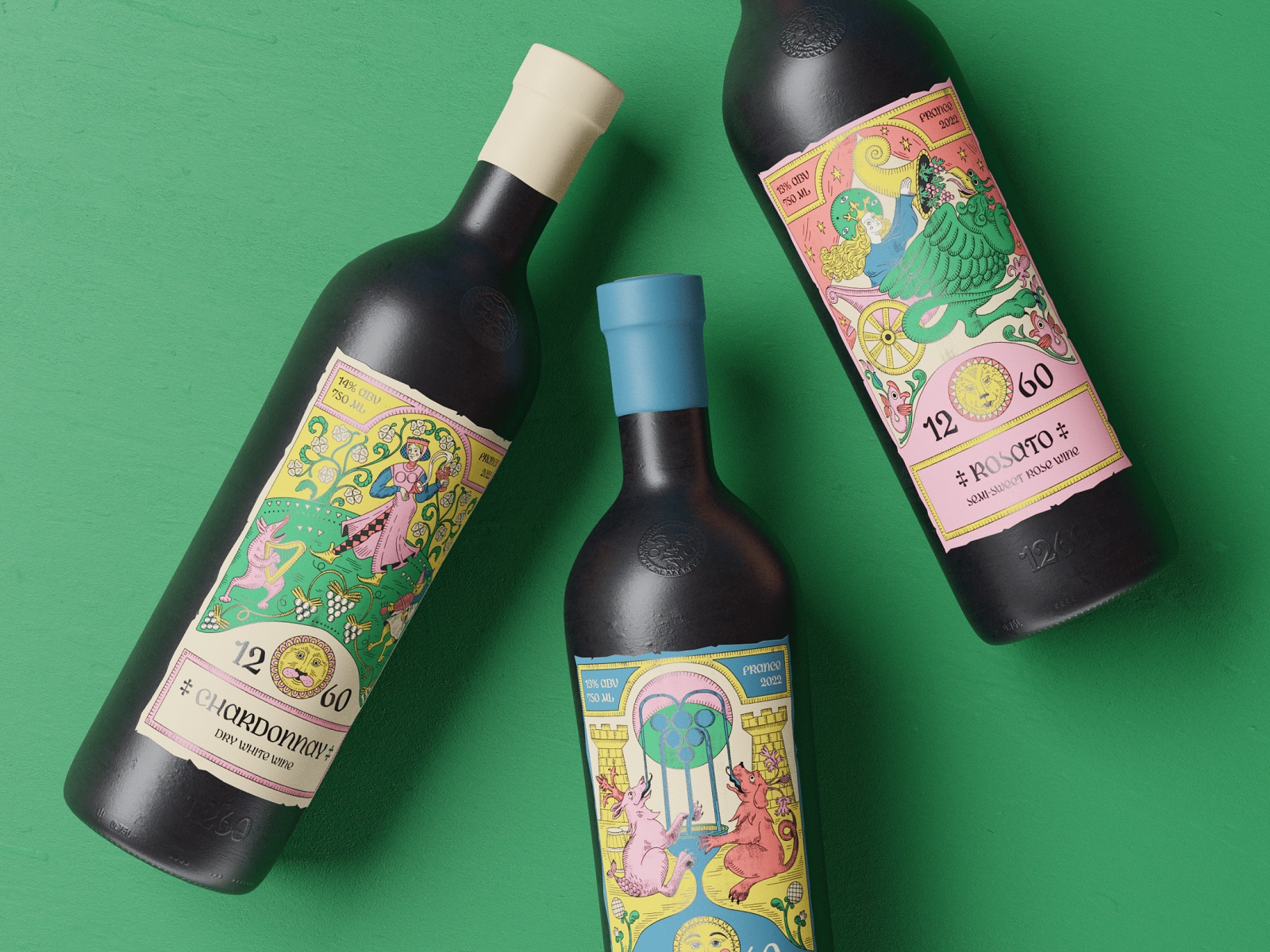 medival style wine packaging tubik arts graphic design